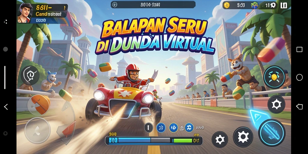 Tangkapan layar gameplay menampilkan aksi balapan yang mendebarkan.