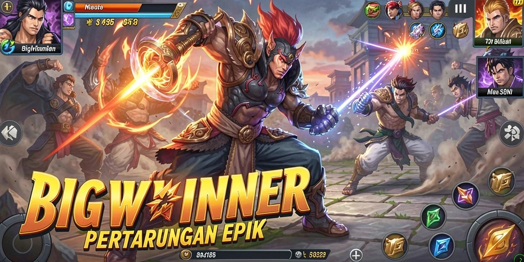 Tampilan aksi pertarungan seru dalam BIGWINNER.