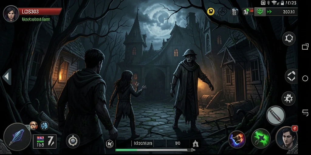 Tampilan gameplay menyeramkan di dunia kegelapan.