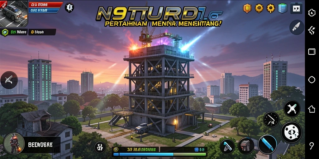 Tampilan seru gameplay N9TURBO dalam pertahanan menara.
