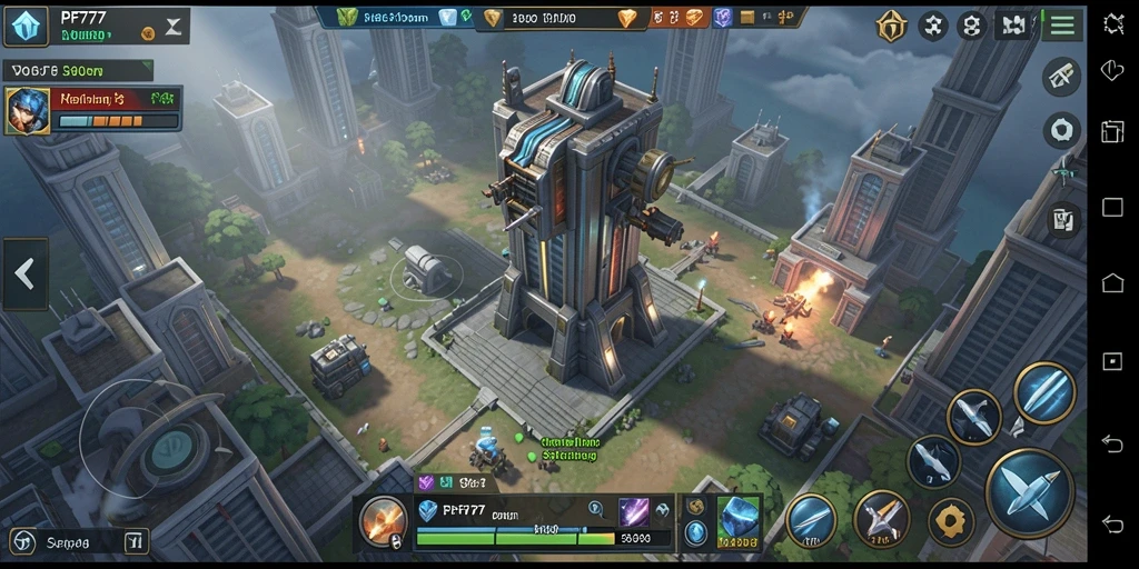 Screenshot menunjukkan aksi mendebarkan dalam permainan Tower Defense.