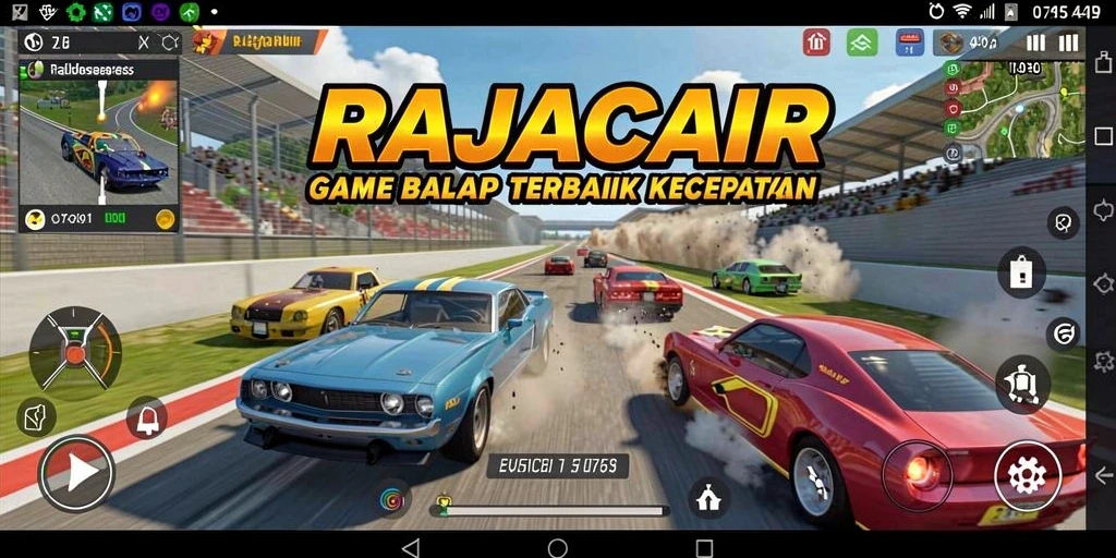 Tampilan gameplay RAJACAIR dengan mobil balap yang cepat dan trek yang menantang.