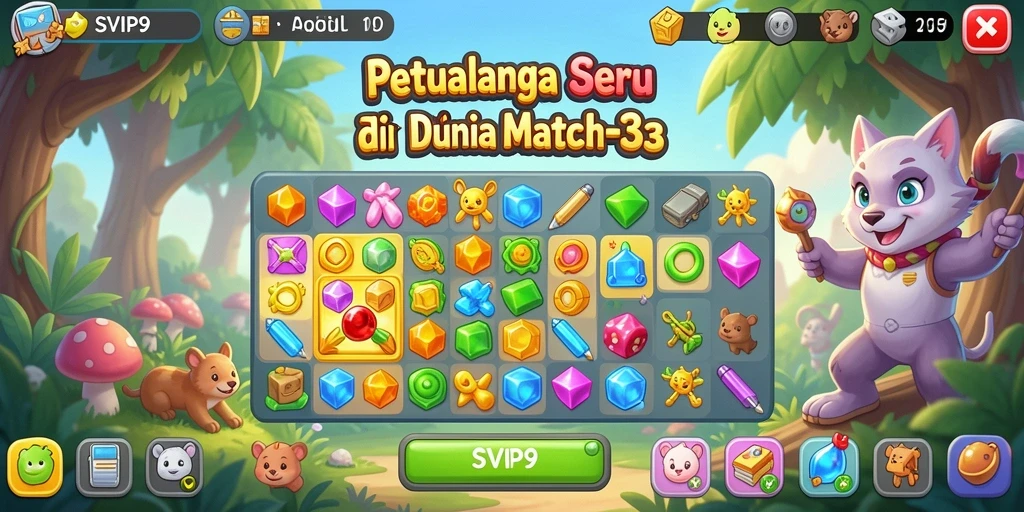 Tangkapan layar menunjukkan gameplay seru dalam SVIP9 dengan batu permata berwarna-warni.